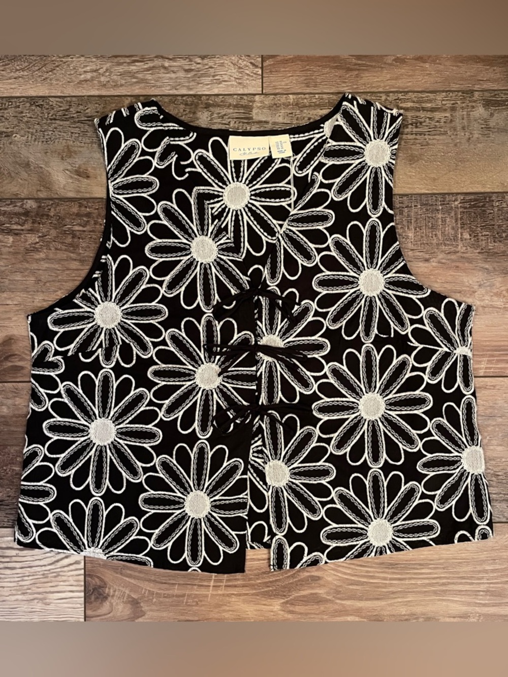 NWT Calypso St. Barth 100% Cotton Embroidered Daisy Tie Vest